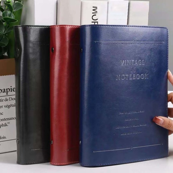 A5 Vintage Full Leather Loose Leaf Notebook With Sewn Border And Thick Ruled Inner Pages p 37872717