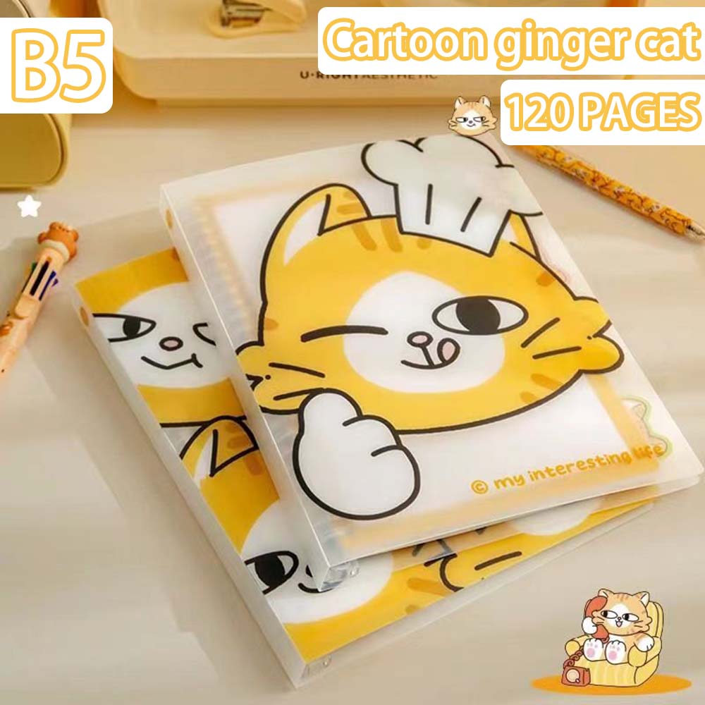 B5 Cartoon Orange Cat Hard Cover Notebook Waterproof File Folder Style Large Loose Leaf Notepad Comes With 2pcs Highlighter Pens p 38917729