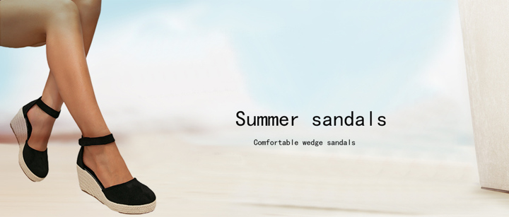 Vacation Black Shoes For Women Ankle Strap Espadrille Wedge Court Shoes p 10073291