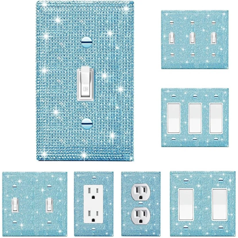 1pc Blue Shiny Single Rocker Light Switch Plate Cover With Blue Rhinestones Decorative Switch Panel p 39412599
