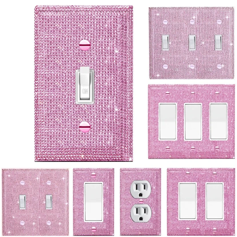 1pc Silver Glitter Pink Rhinestone Wall Plate Light Switch Cover Decorative Outlet Switch Plug Cover p 39412630