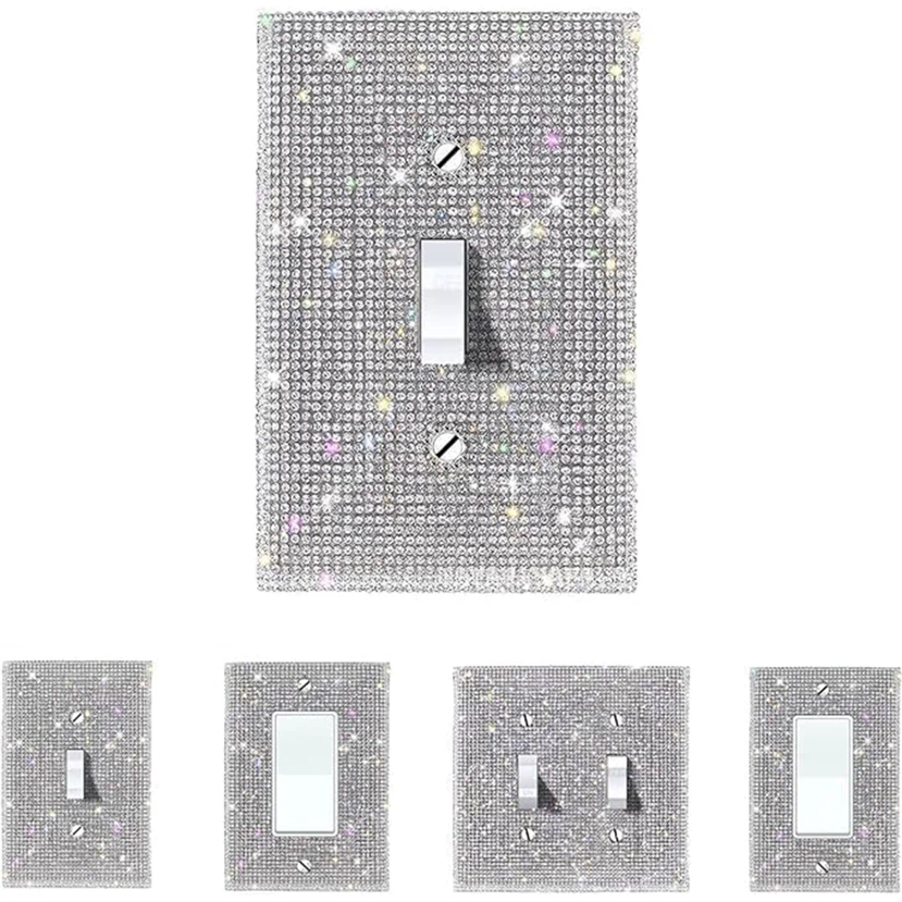 1pc Sparkling Silver Color Crystal Wall Switch Plate Single Gang p 39412708