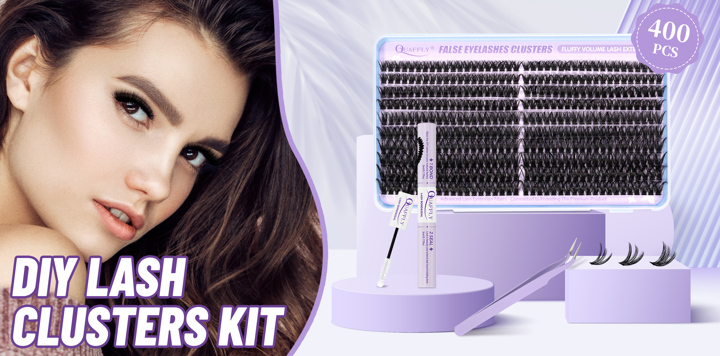 Fluffy Clusters Lash Extension Kit Thick Eyelash Extension Kit 30D 40D 60D Wispy Cluster Individual Lashes Kit With Lash Bond And Seal Eyelashes Tweezers 400Pcs 10 18mm  p 37893446