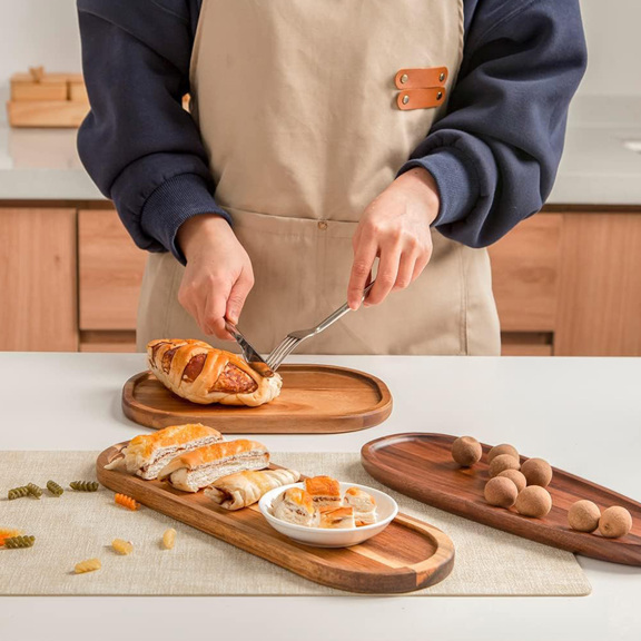 2 Pcs Acacia Wooden Serving Trays Bamboo Wood Platter Charcuterie Cheese Boards Food Dinner Plates For Dessert Fruit Bread Appetizer Vegetable Home Acacia Wood  p 33059652