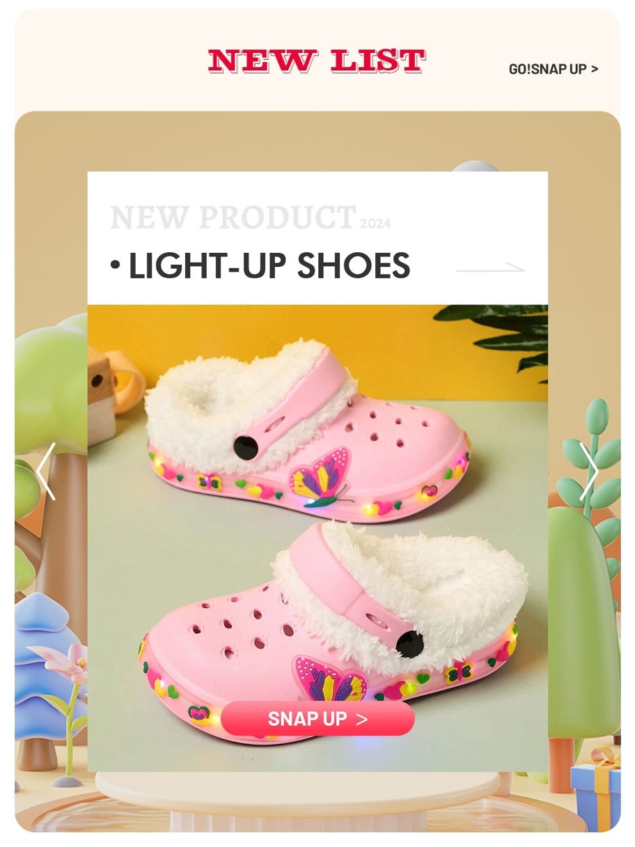 New Autumn Winter Kids Casual Cute LED Light Up Butterfly Plush Lined Hole Shoes Unisex p 40985214