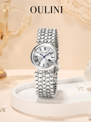 1pc OULINI Silver Women Quartz Watches Affordable Back To School Watch With Silver Alloy Strap Elegant High End Vibe Round Dial With Letter Design Suitable As Gift For Friends And Festivals Comes With Watch Box p 31164651