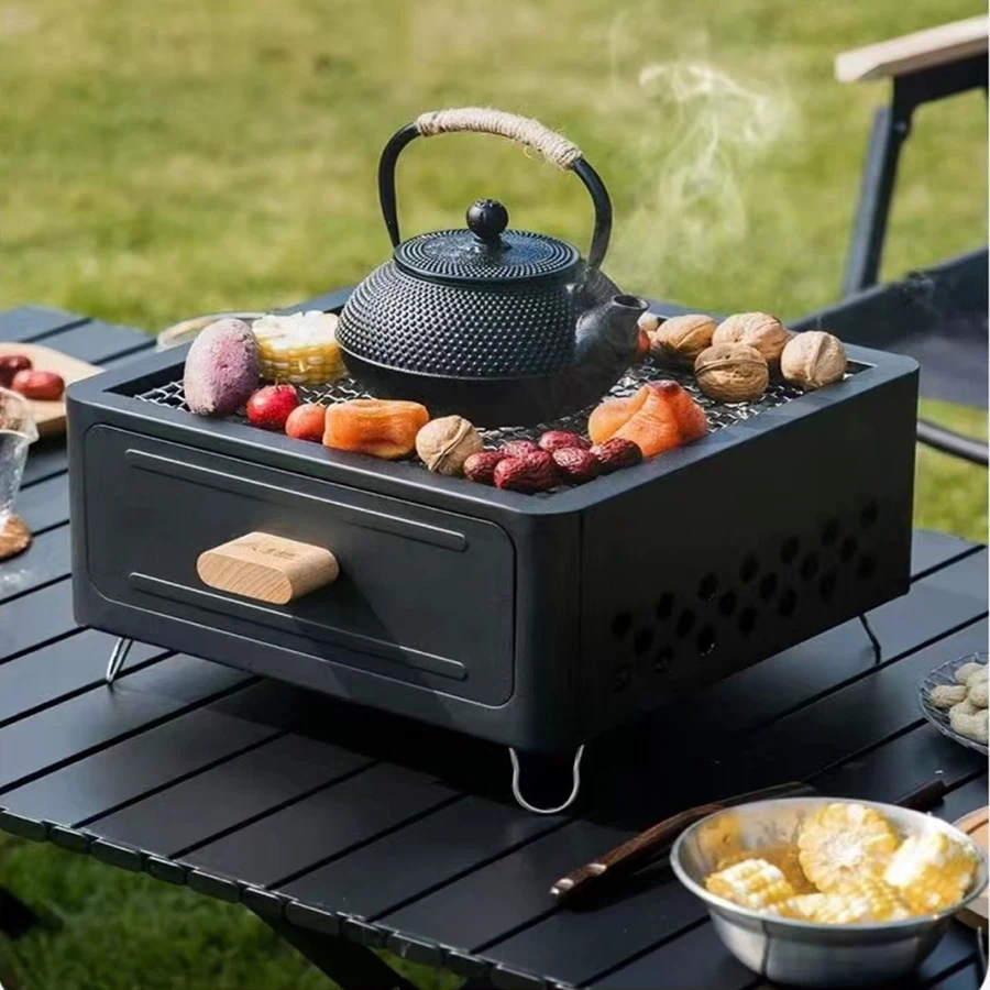 1pc 2024 New Portable Outdoor Camping BBQ Grill With Steak Mutton Cooking Square Stove p 29655196