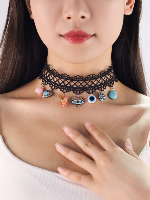 1 Pc Goth Women s Lace Webbing Black Choker Necklace Paired With A Detachable Fashionable Pendant Stylish And Elegant Suitable For Women To Wear In Various Occasions p 43994418