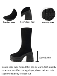 Black Warm Thermal Lined Chunky Heel Mid Calf Boots For Women EU US Style Slip Resistant Suitable For Nightclub Mall Party Student Outdoor Work Dining p 42703769