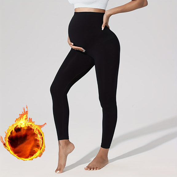 1pc Black Pregnant Women s Ankle Length Leggings Thick Thermal Lined Adjustable Belly Band Suitable For Everyday Wear p 46651470