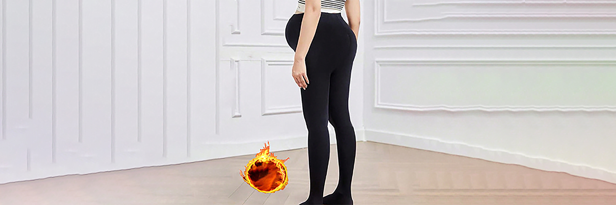 1pc Maternity Tights Black Thermal Lined Adjustable Belly Support Band Suitable For Everyday Wear p 43886539