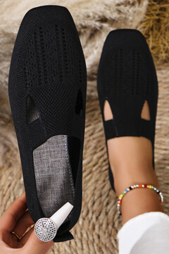 Knitted Flat Square Toe Loafers Slip On Mom Casual Shoes Spring Autumn Breathable Anti Skid Comfortable Low Vamp Flat Shoes Valentines p 32857144
