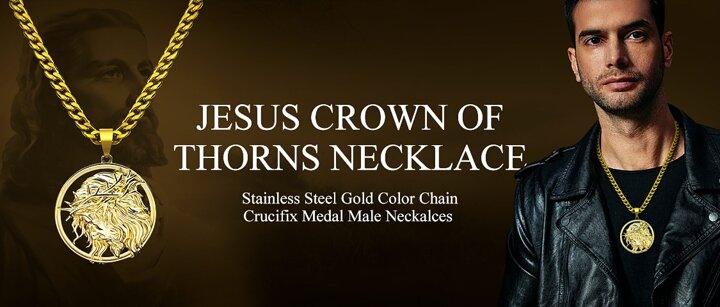 Jesus Crown Of Thorns Men s Necklace Stainless Steel Gold Color Chain Medal Male Necklace p 35583011