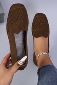 Women Knitted Flat Loafers Square Toe Comfortable Breathable Casual Mother Shoes Spring Autumn p 40629321
