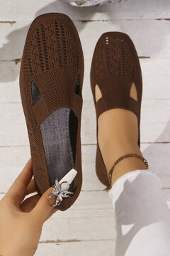Knitted Flat Square Toe Shoes Slip On Slip On Casual Shoes For Mothers In Spring And Autumn Breathable Non Slip Toe Shoes With Low Vamp And Comfortable p 45903841