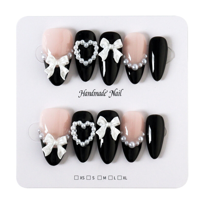 10pcs Kawaii Korean Style Press On Almonds Shaped Nails With 3D Butterfly Heart Decors Full Coverage Suitable For Daily Life And Work p 48024240