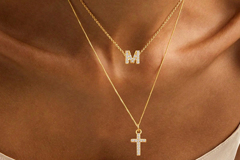 2Pcs Set New Simple Classic Pave Zirconia Initial Cross Pendent Gold Color Stainless Steel Box Chain Layered Necklaces For Women p 45358149
