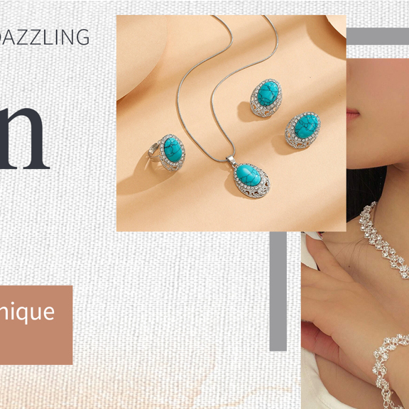 4pcs Rhinestone Oval Decor Jewelry Set p 10891355