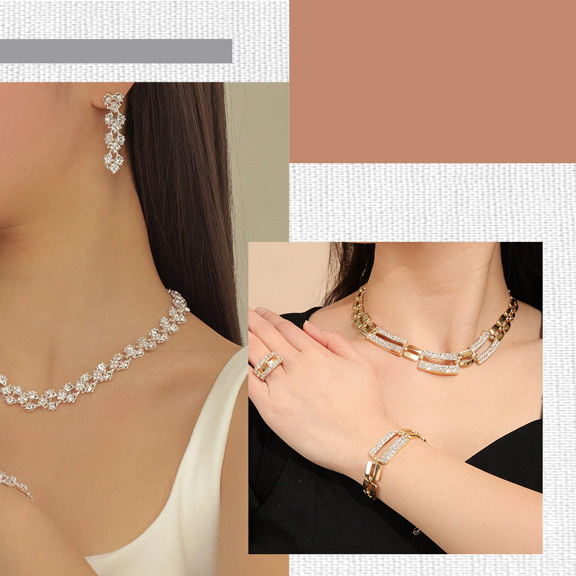 4pcs set Luxury Zinc Alloy Rhinestone Decor Jewelry Set For Women For Wedding Party p 15159489