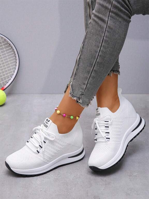 Women s Thick Sole Casual Sports Shoes Lace Up White Sneakers Student Mesh Travel Shoe p 37714771