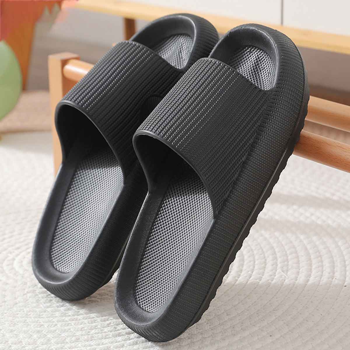 New Versatile Fashion Men s Black Striped Slide Sandals Thick EVA Sole Quiet Non Slip Odor Resistant Breathable Comfortable Casual House Bathroom Slippers For Wide Feet Suggest Ordering One Size Up  p 42185110