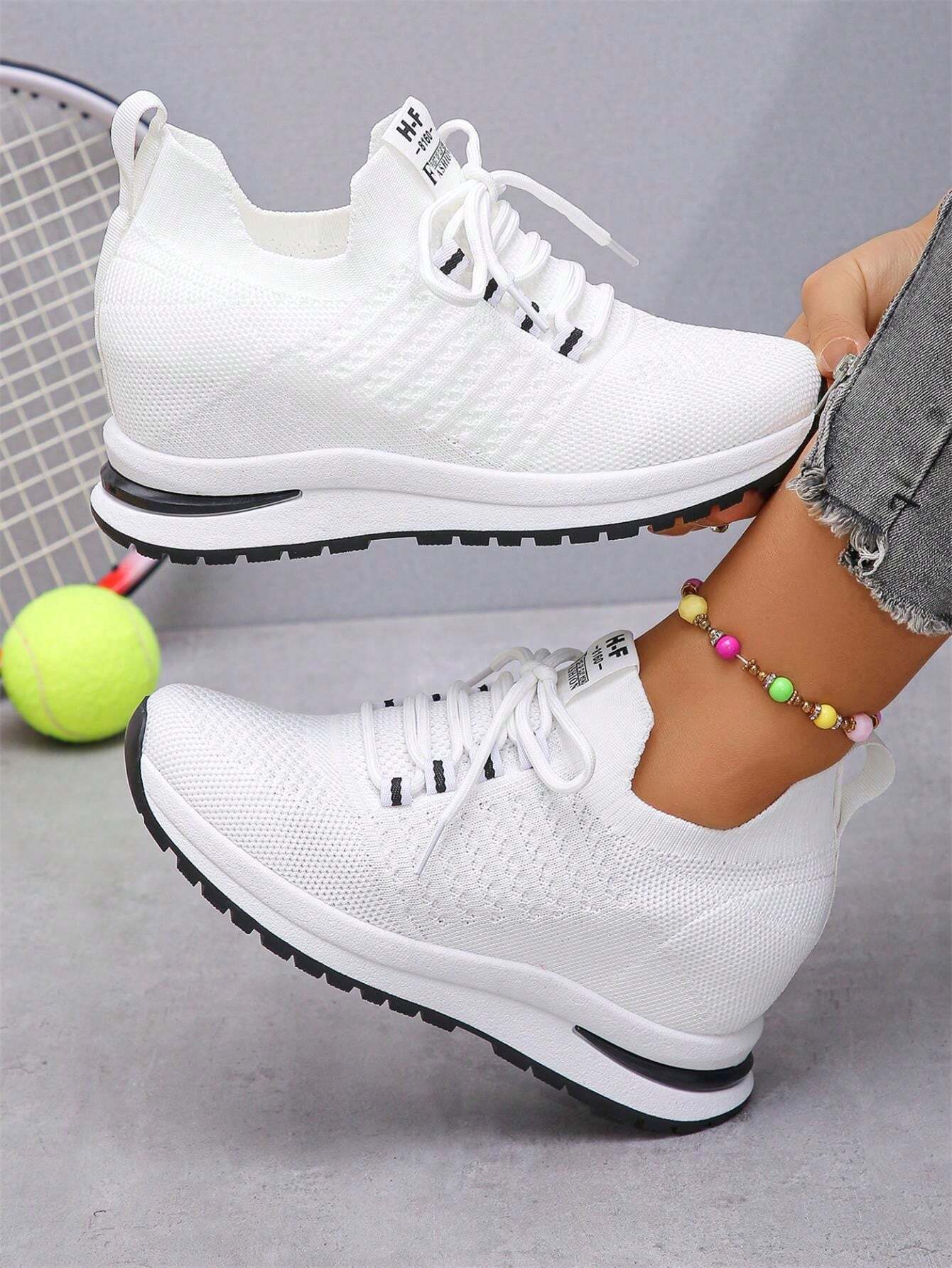 Women s Thick Sole Casual Sports Shoes Lace Up White Sneakers Student Mesh Travel Shoe p 37714771