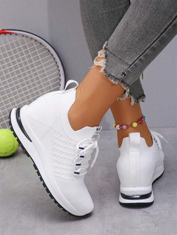 Women s Thick Sole Casual Sports Shoes Lace Up White Sneakers Student Mesh Travel Shoe p 37714771