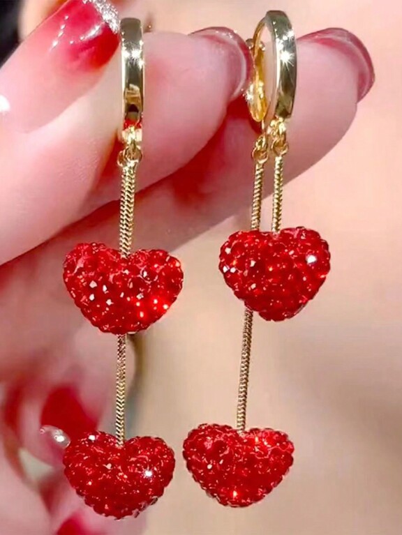 2pcs Luxury Metal Studded Heart Shaped Dangle Earrings For Women Elegant Party Festival Gifts Valentines Mom Mother Mother s Day Gift p 28342222