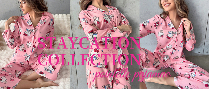 Sanrio 2pcs Hello Kitty Women s Shirt Collar Button Front Long Sleeve Printed Sleepwear Top And Elastic Waist Pants Set Two Pieces Set p 43961742