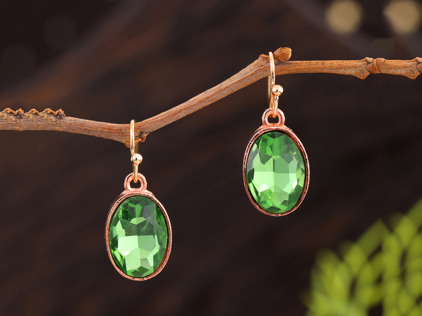 Lovely Green Oval Crystal Stone Drop Earrings Jewelry Rose Gold Color Metal Wedding Earrings Ladies Girls Gift p 50180253
