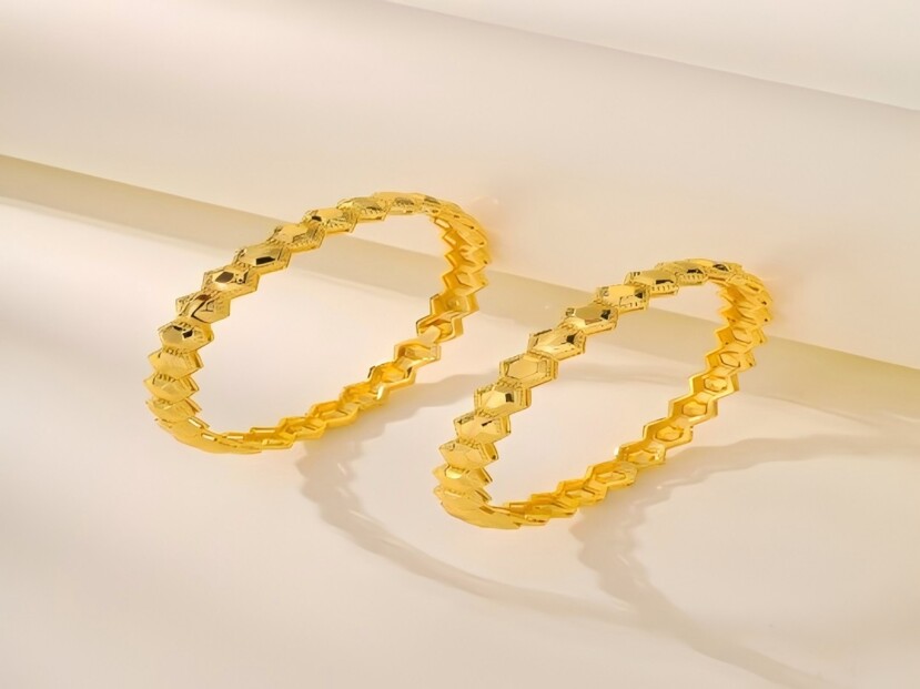 2 Women s Gold Bracelets With Geometric Pattern Design Fashionable And Beautiful Copper Plated With 22K Gold Color Bracelet Size 60MM Can Be Opened Suitable For Women s Daily Wear And Attending Parties p 50835321