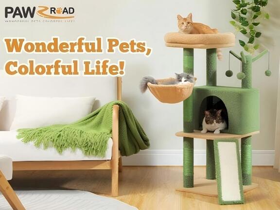 PAWZ Road Cat Tree Multi Level Cat Tower For Indoor Cats Cat Climbing Tree With Sisal Wrapped Scratching Posts Deep Hammock And Interactive Cat Toys p 40191328