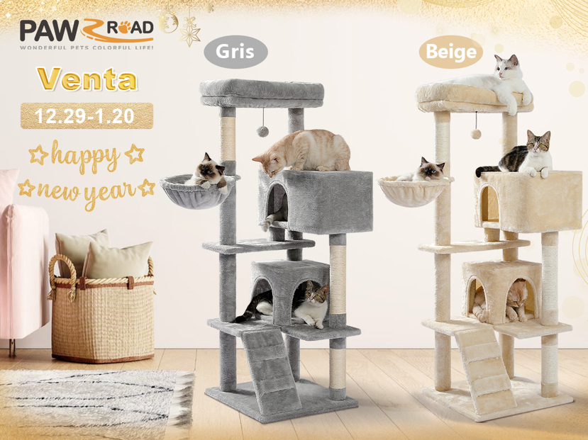 PAWZ Road Cat Tree For Large Cats With Super Large Top Platform 56 3 143cm Tower For Indoor Cats With Hammock And Sleeping Bag Cat Shelves With Scratching Posts And 2 Houses p 33032274
