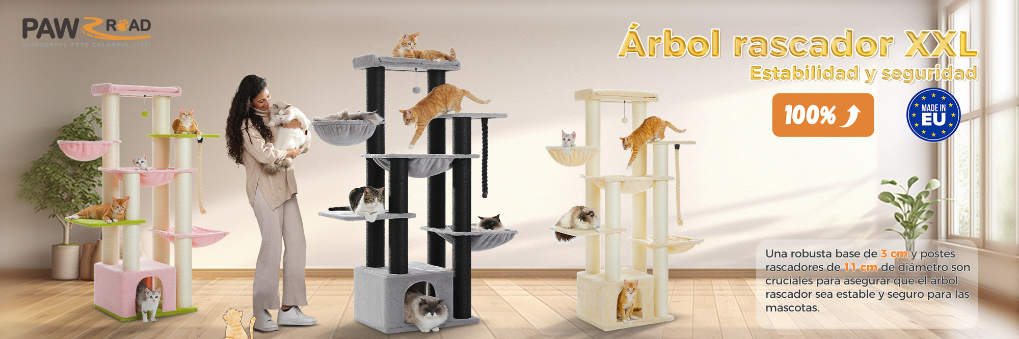 PAWZ Road Cat Tree For Large Cats Sturdy Cat Tower With Multiple Levels Cat House Climbing Tree With Hammock 11 Sisal Poles Large Seat Cave Baskets 170 Cm Made In Europe Gray p 35450124