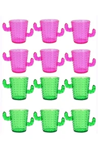 6 12pcs Set Plastic Cactus Shot Glasses 2oz Shooter Cups Fun Cute Novelty Set Suitable For Bachelorette Party Western Tequila Theme Carnival Themed Parties Dishwasher Safe p 50425289