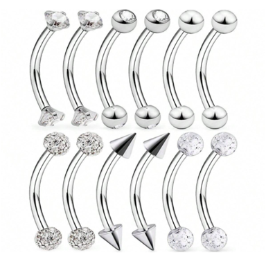 12Pcs 16G Stainless Steel Rook Piercing Jewelry Rook Earrings For Women Men Eyebrow Rings Curved Barbell Dangle CZ Belly Lip Ring Cartilage Daith Surface Tragus Piercing Jewelry p 30383044