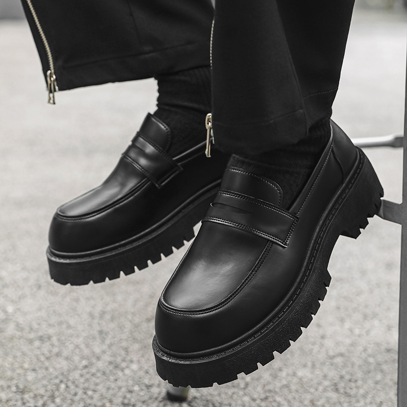Vintage Round Toe Men s Dress Shoes With Thick Soles Slip On Style Elevator Shoes For Formal Party Occasions Low Vamp Fashionable Men s Leather Shoes With British Style Loafers For Casual Outfits p 38346044