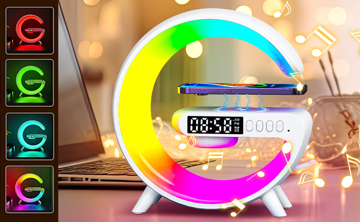 EIGIIS 1pc Small G Multifunction Wireless Charger BT Speaker Sunrise Simulation Wake UP Light Alarm Clock Natural Sleep Aid Sound Machine 10 Types Light Effects Holiday Birthday Gifts p 51289587