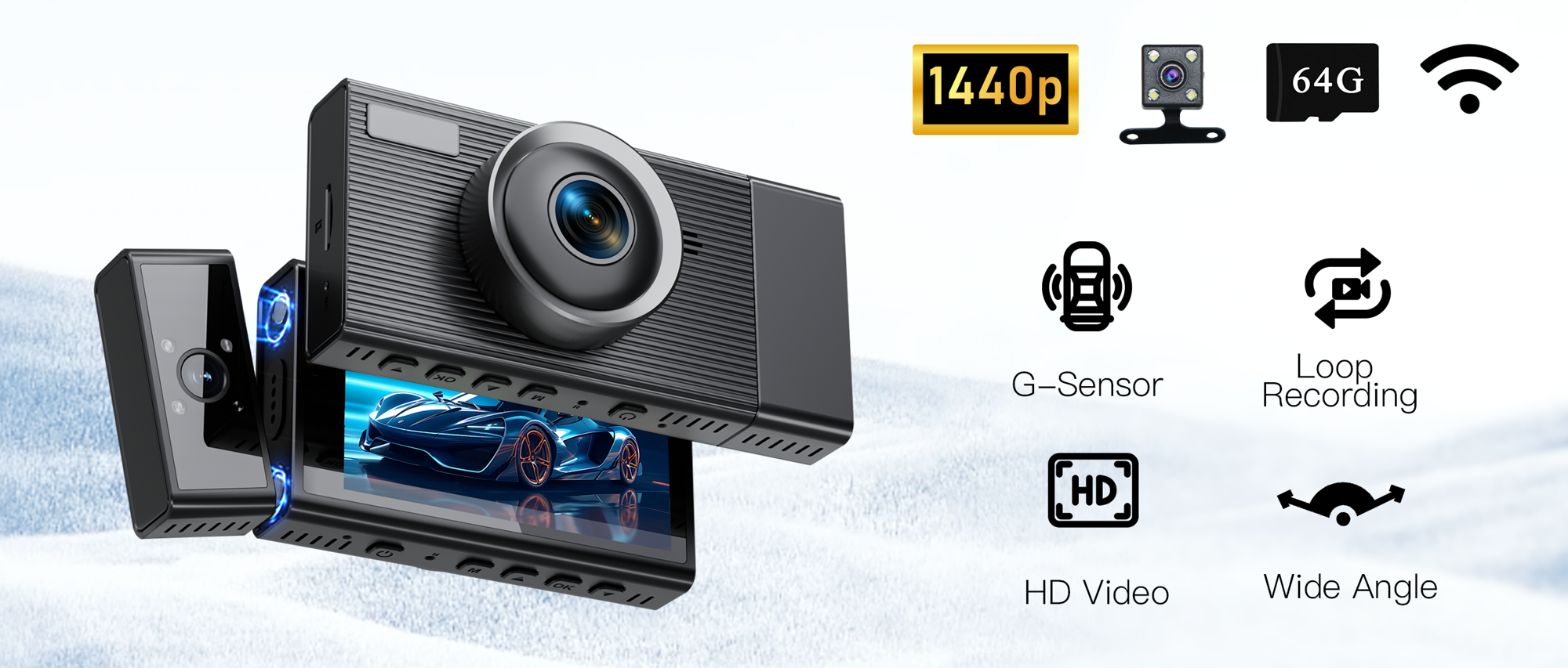 2K HD Dash Cam Elegant Design Premium Edition WiFi Wireless App Panoramic View 3 Channel Live Streaming With Dynamic Video Recognition G Sensor Parking Monitor TF Card In Car Magnetic Privacy Security Lens Module Night Vision Easy Installation For All Vehicle Models p 56612365