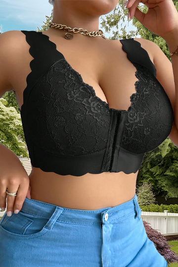 Plus Size Fashion Front Closure Lace Comfortable Wireless Racerback Bra p 51913818