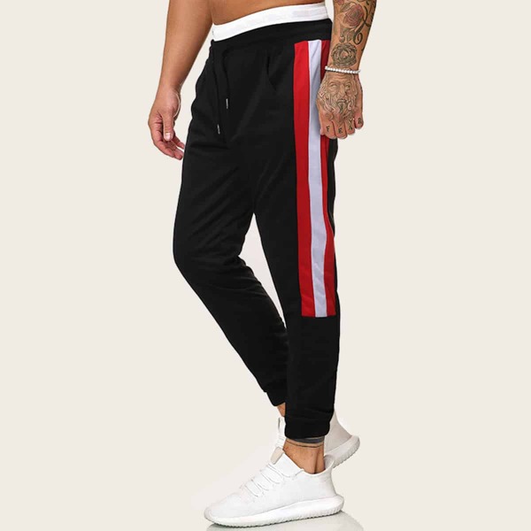 

Men Contrast Panel Drawstring Sweatpants, Black