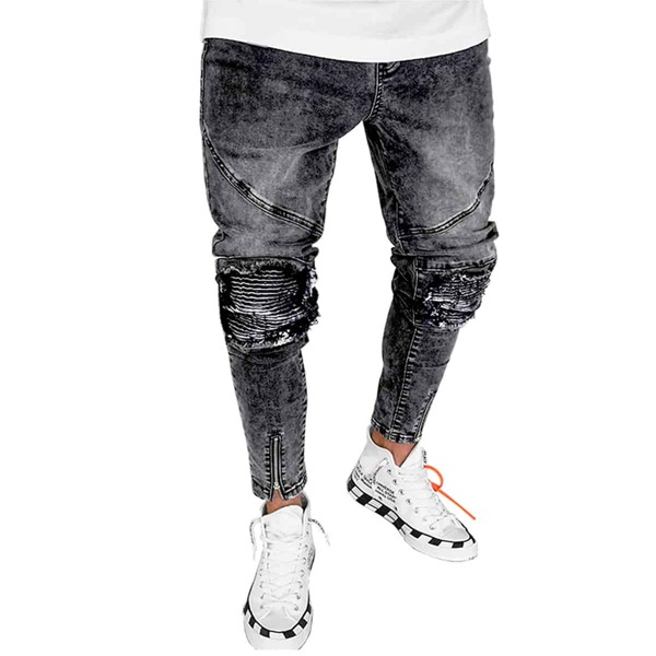 

Men Zip Hem Ruched Moto Jeans