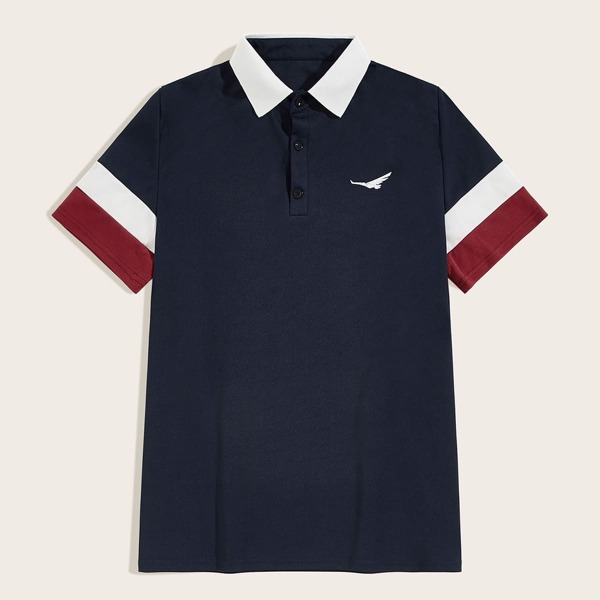 

Men Contrast Sleeve Graphic Print Polo Shirt
