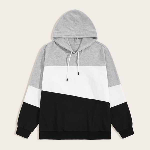 

Men Cut And Sew Drawstring Hoodie, Multicolor
