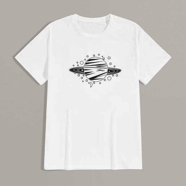 

Men Planet Print Round Neck Tee
