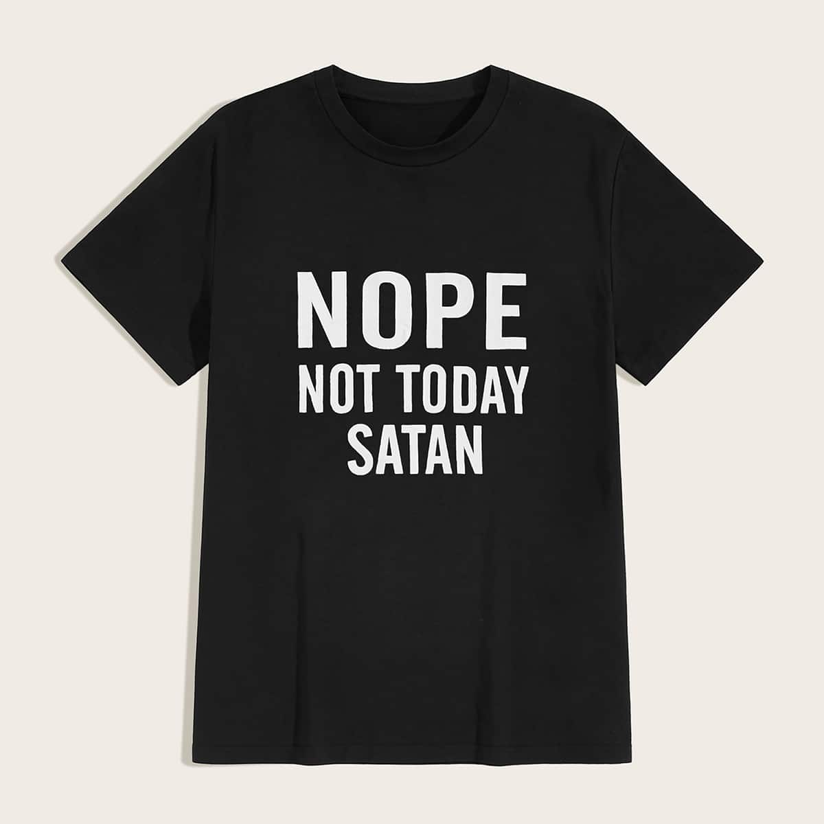 

Guys Slogan Print Round Neck Tee, Black