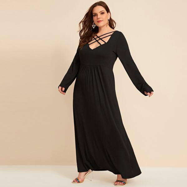 

Plus Criss Cross Tie Back Maxi Dress, Black