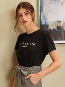 Camiseta gráfica con slogan - Negro - Ver 5