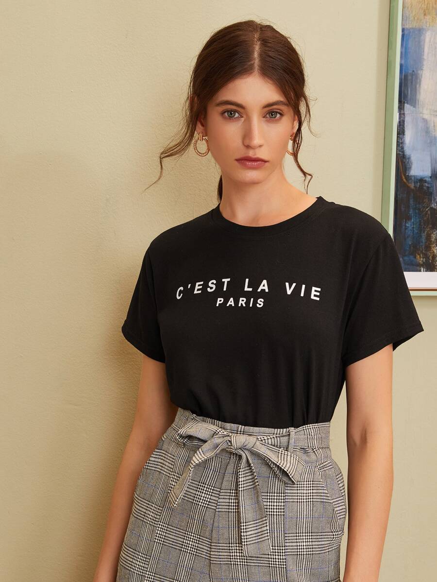 Camiseta gráfica con slogan - Negro - Ver 1