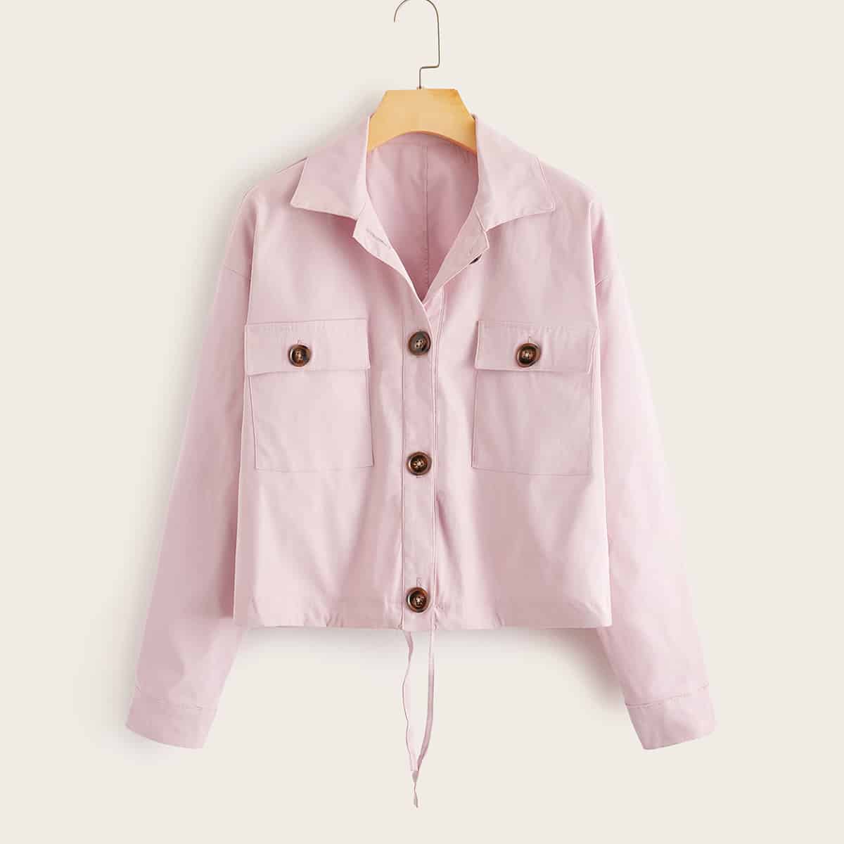 

Button Through Flap Pocket Cargo Jacket, Pink